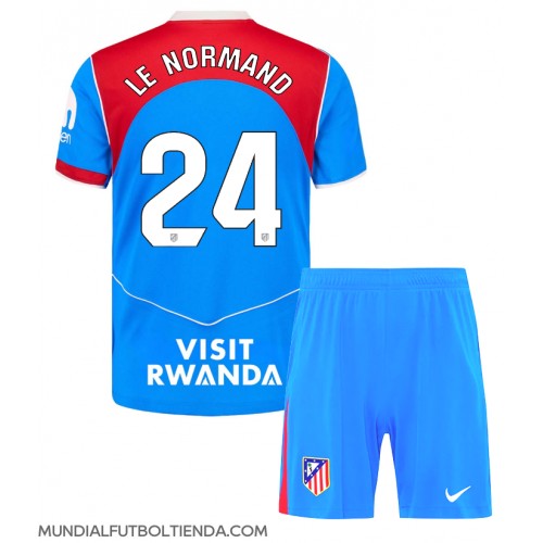 Camiseta Atletico Madrid Robin Le Normand #24 Tercera Equipación Replica 2025-26 para niños mangas cortas (+ Pantalones cortos)